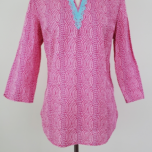 Talbots Embroidered Split Neck Tunic Top - Picture 6 of 11